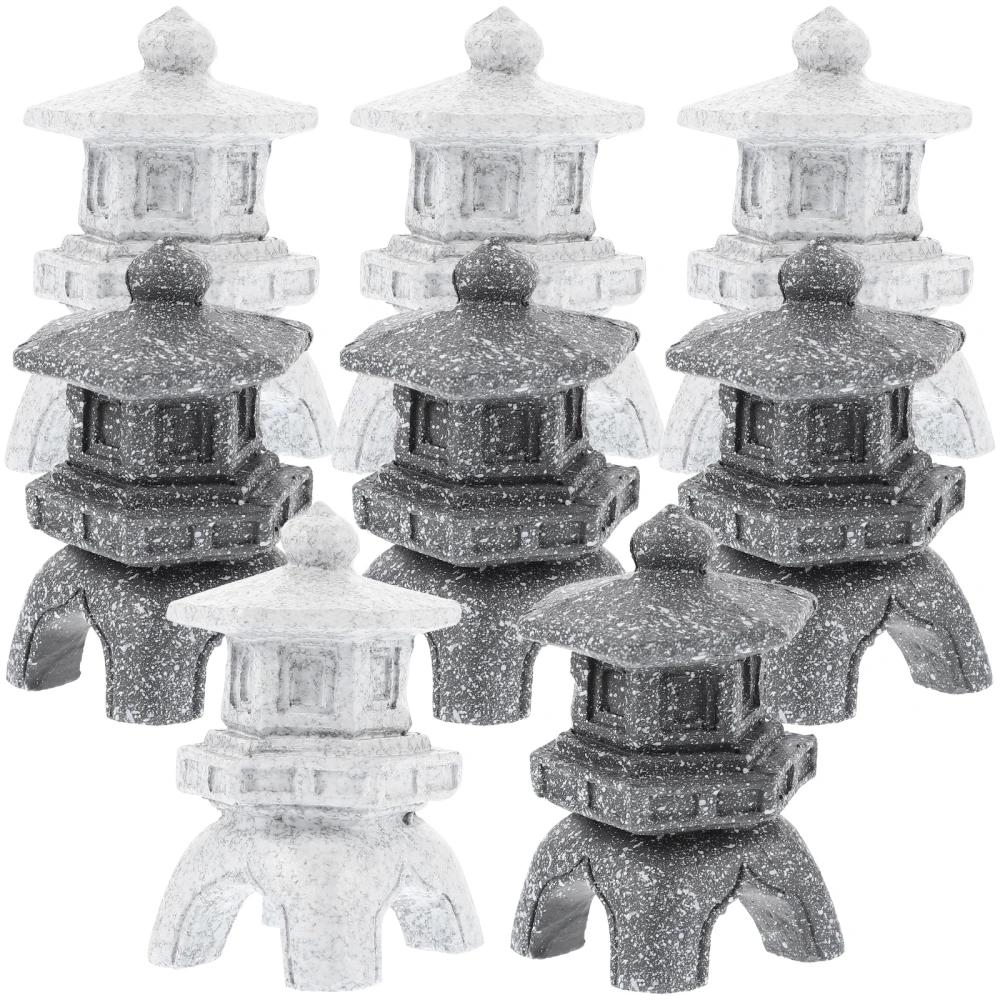 8Pcs Resin Pagoda Mini Statue Resin Lantern Japanese Style Pagoda Lantern Yard Bonsai Decoration