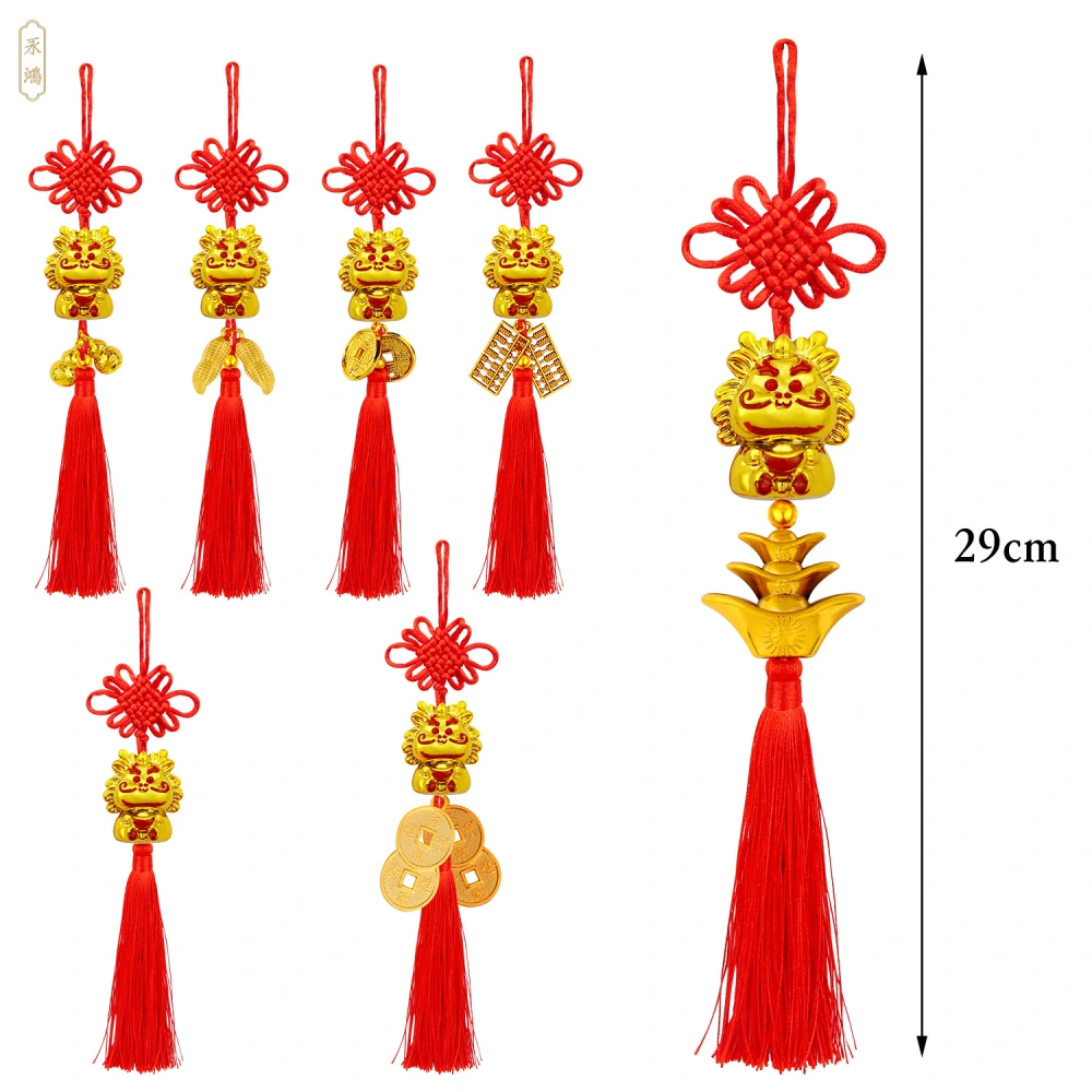 5Pcs Chinese New Year Dragon Charm Tassel Pendant Bonsai Hanging Ornaments Mixed Style