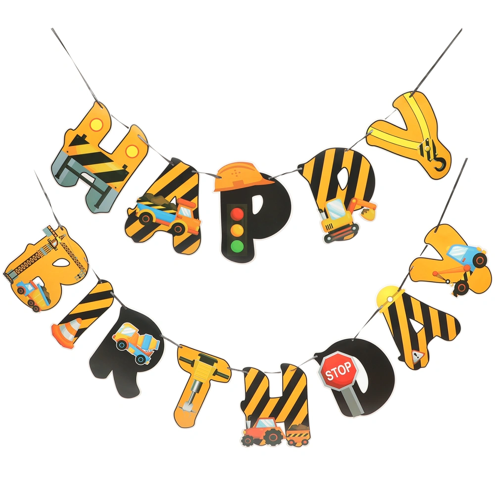 1 Set of Construction Car Themed Happy Birthday Banners Party Paper Decorations