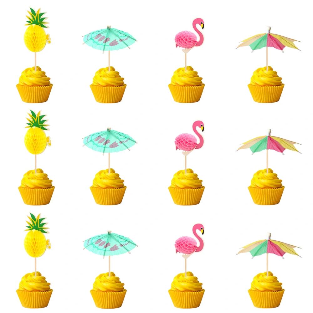 12Pcs Flamingo Pineapple Cupcake Toppers Cocktail Picks Drink Umbrellas Hawaii Luau Cupcake Toppers