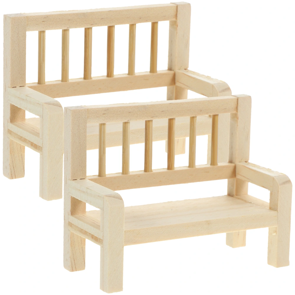 2Pcs Mini Bench Model Wooden Mini House Bench Miniature Furniture Ornament Decor