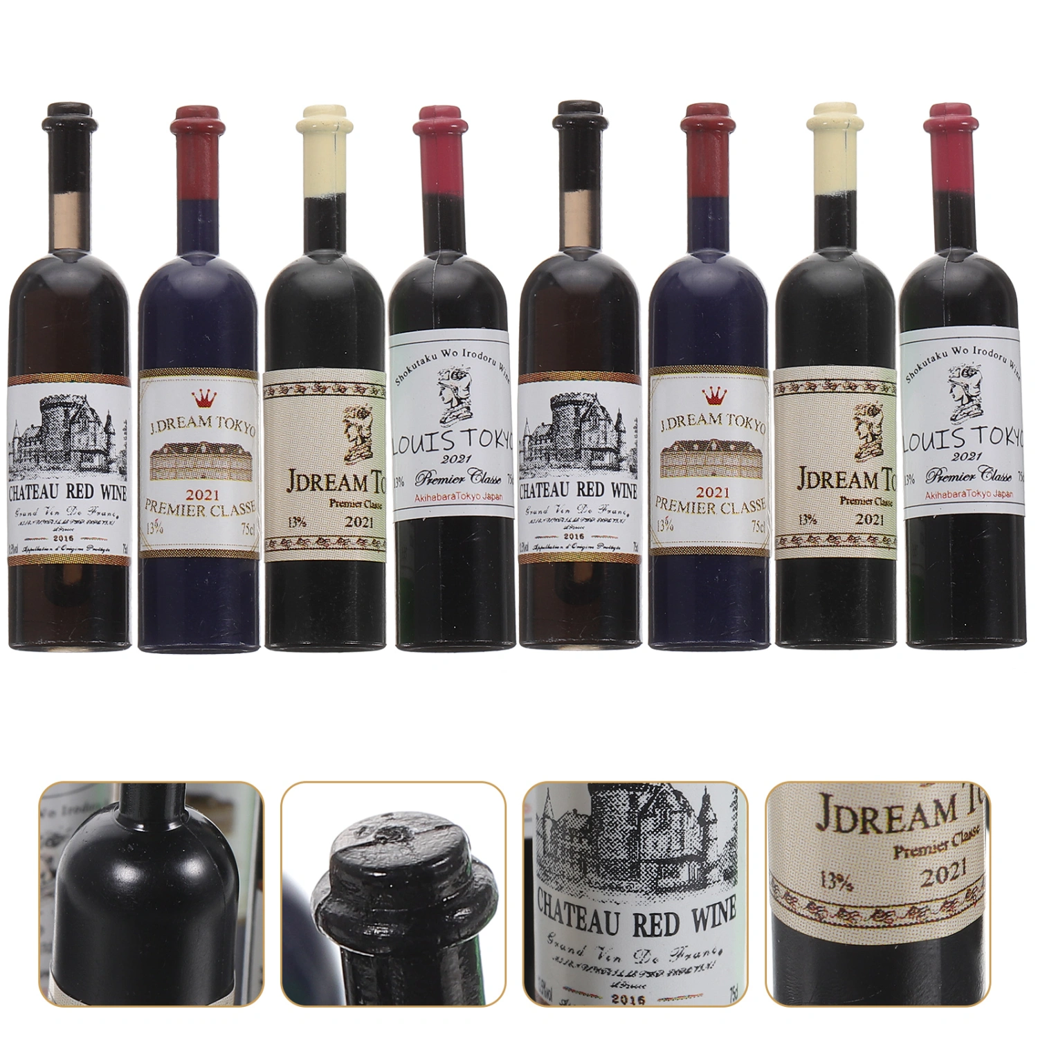 8pcs Doll House Simulation Wine Bottles Miniature Red Wine Bottles Mini Wine Bottles Accessories (1:12)