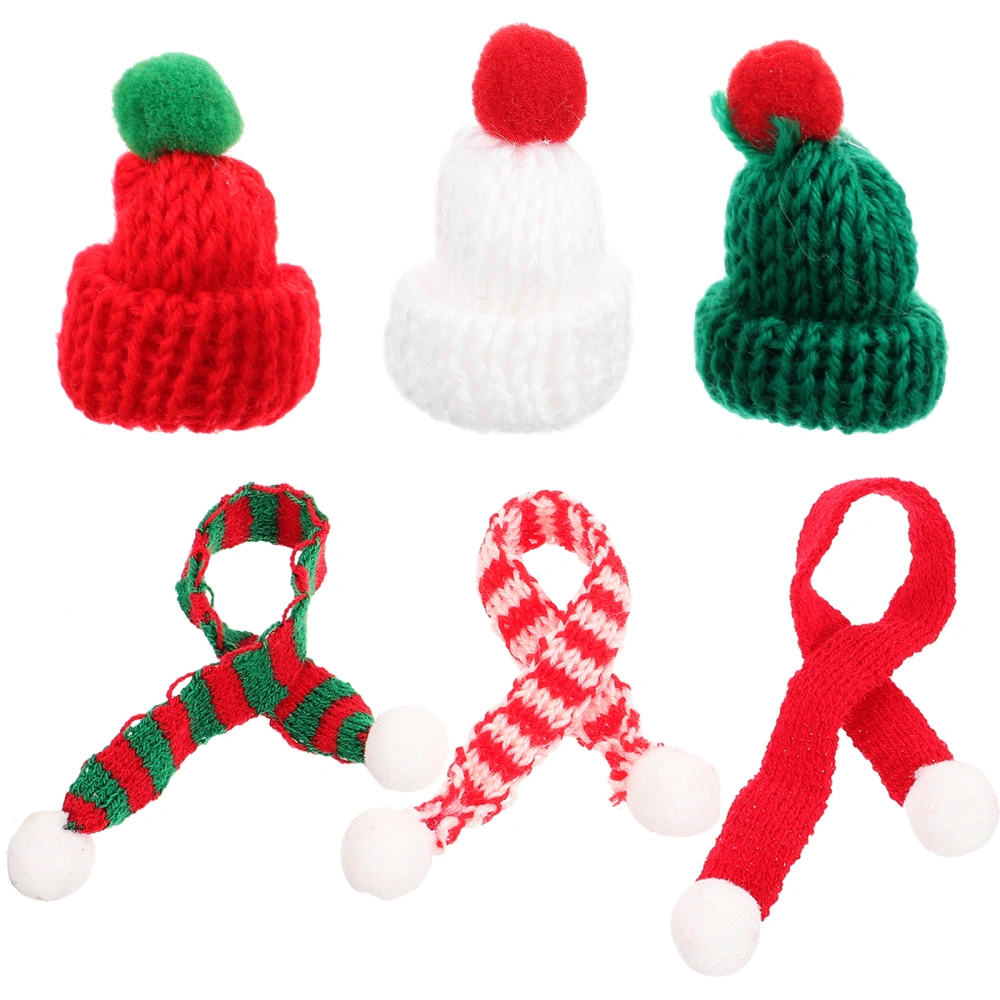 6pcs Mini Hat for Crafts Christmas Knit Hat Scarf DIY Phone Case Supply Knitted Hat Scarf Ornament