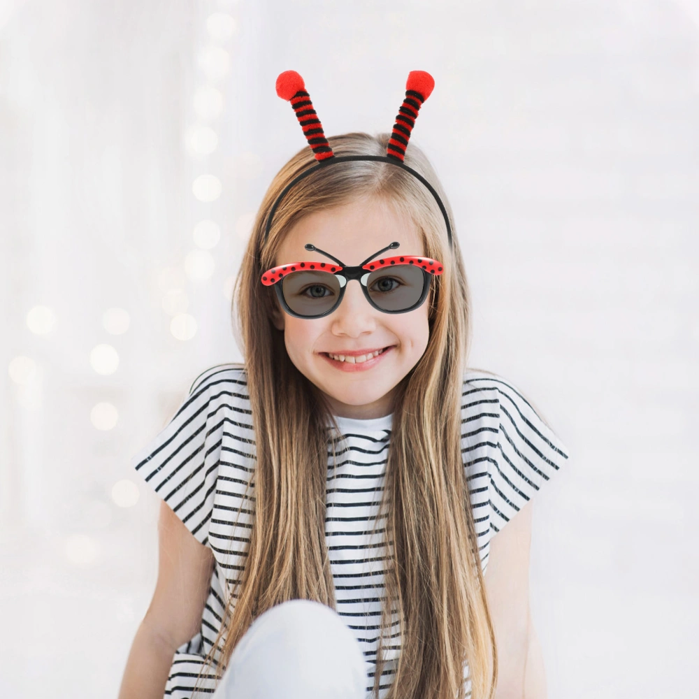 1 Set of Ladybug Ears Headband Party Glasses Prop Cosplay Headband Glasses Set Party Supplies