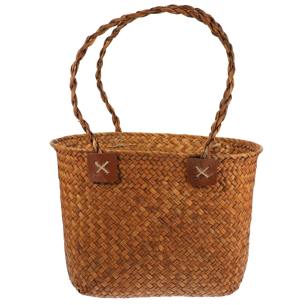 Handheld Woven Basket Fruits Basket Woven Basket Picnic Basket Large Capacity Food Basket