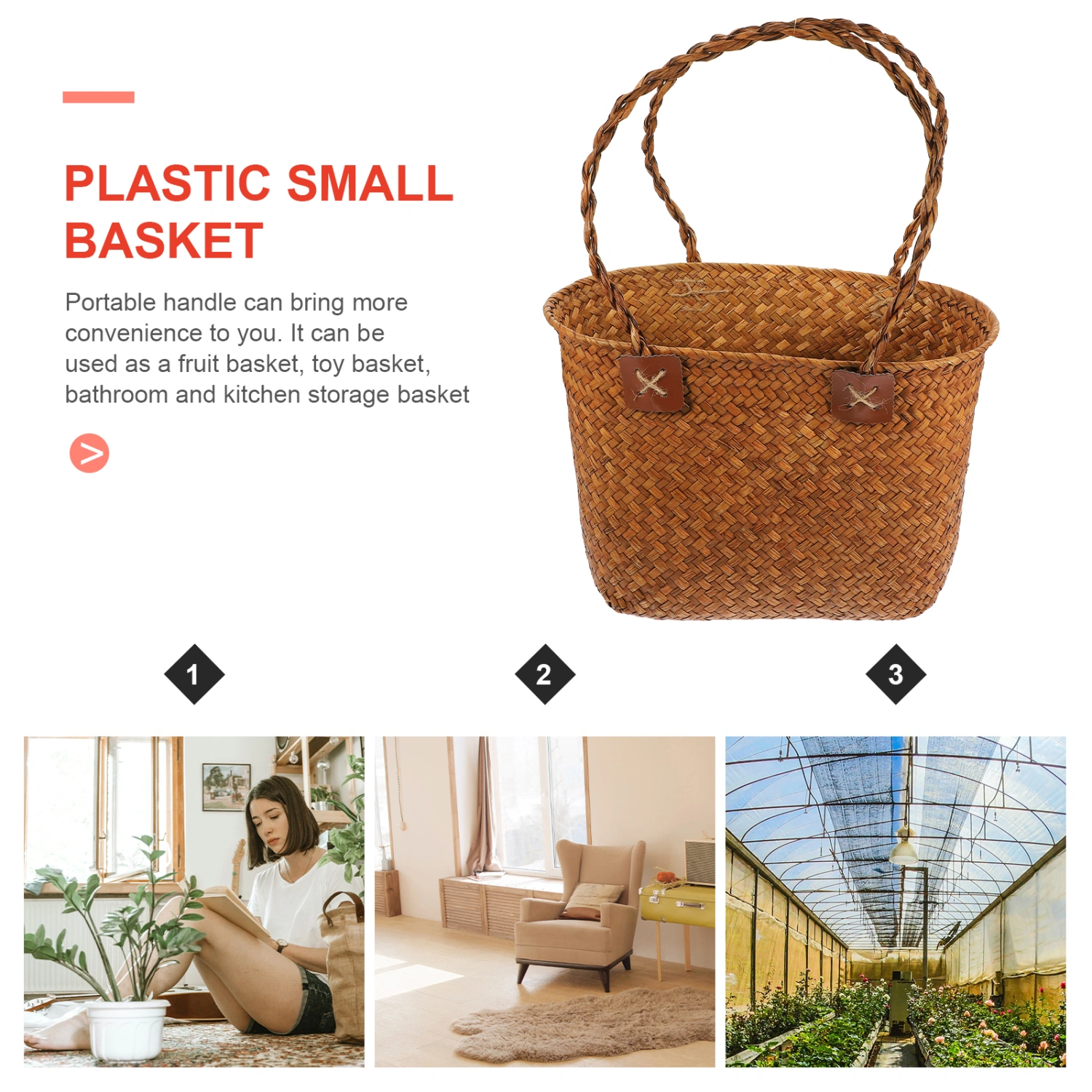Handheld Woven Basket Fruits Basket Woven Basket Picnic Basket Large Capacity Food Basket