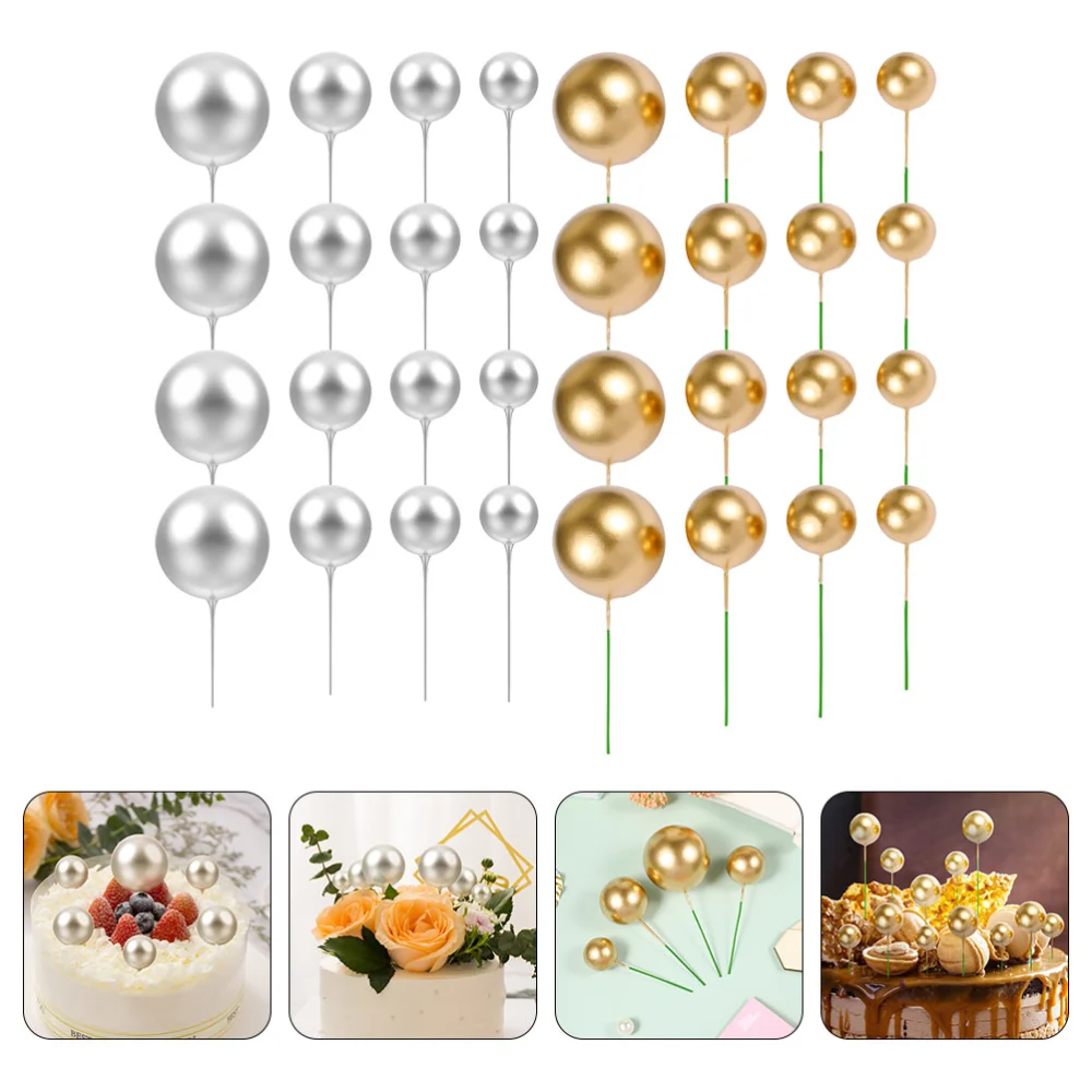 40pcs Mini Ball Cupcake Toppers Round Ball Cupcake Picks Decorative Toppers Cake Decorations