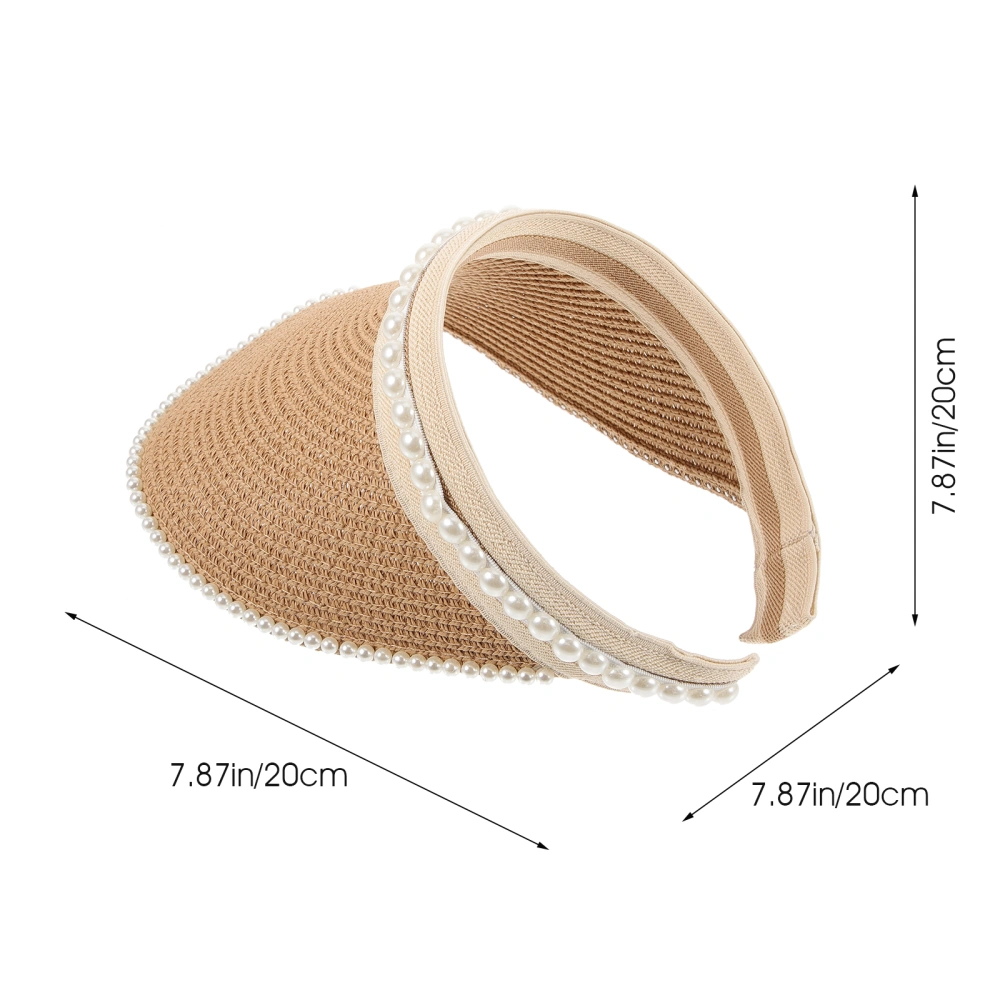 Sun Visor Hat Portable Beach Hat Pearl Wide Brim Sun Hat Multifunctional Hat Cap