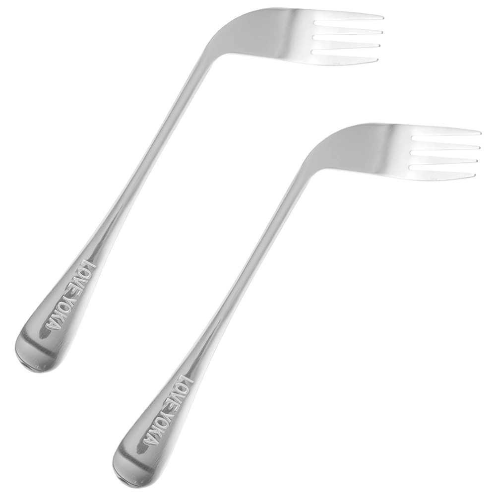 2pcs Angled Forks Convenient Forks for The Elderly Eating Feeding Forks Assist Tablewares (Left)