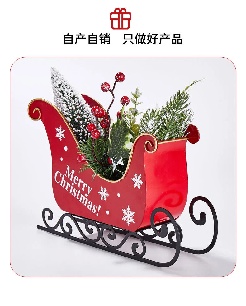 Xmas Sleigh with Simulation Plant Christmas Decor for Table Top Holiday Home Decorations