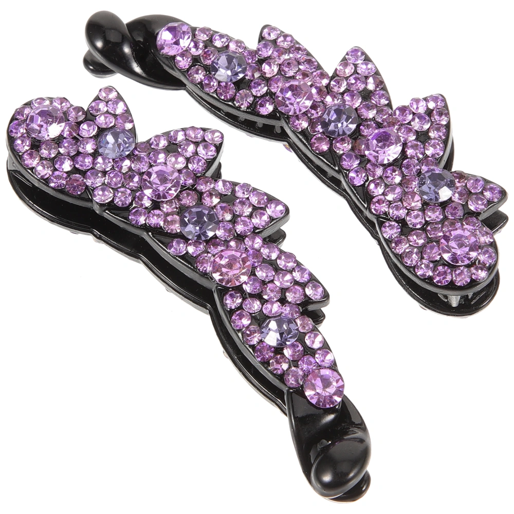 2pcs Sparkling Banana Clips Rhinestone Banana Clips Ponytail Accessories for Women Ladies