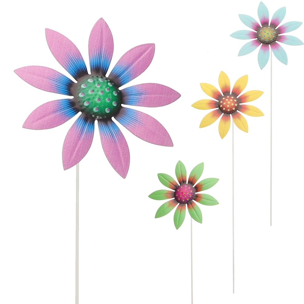 4pcs Flower Garden Stake Garden Metal Flower Yard Decor Lifelike Flower Stake Outdoor Decoration