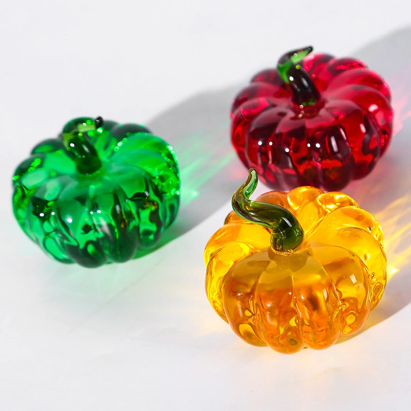 2Pcs Glass Pumpkin Small Craft Desktop Pumpkin Decoration Photo Prop Home Decoration