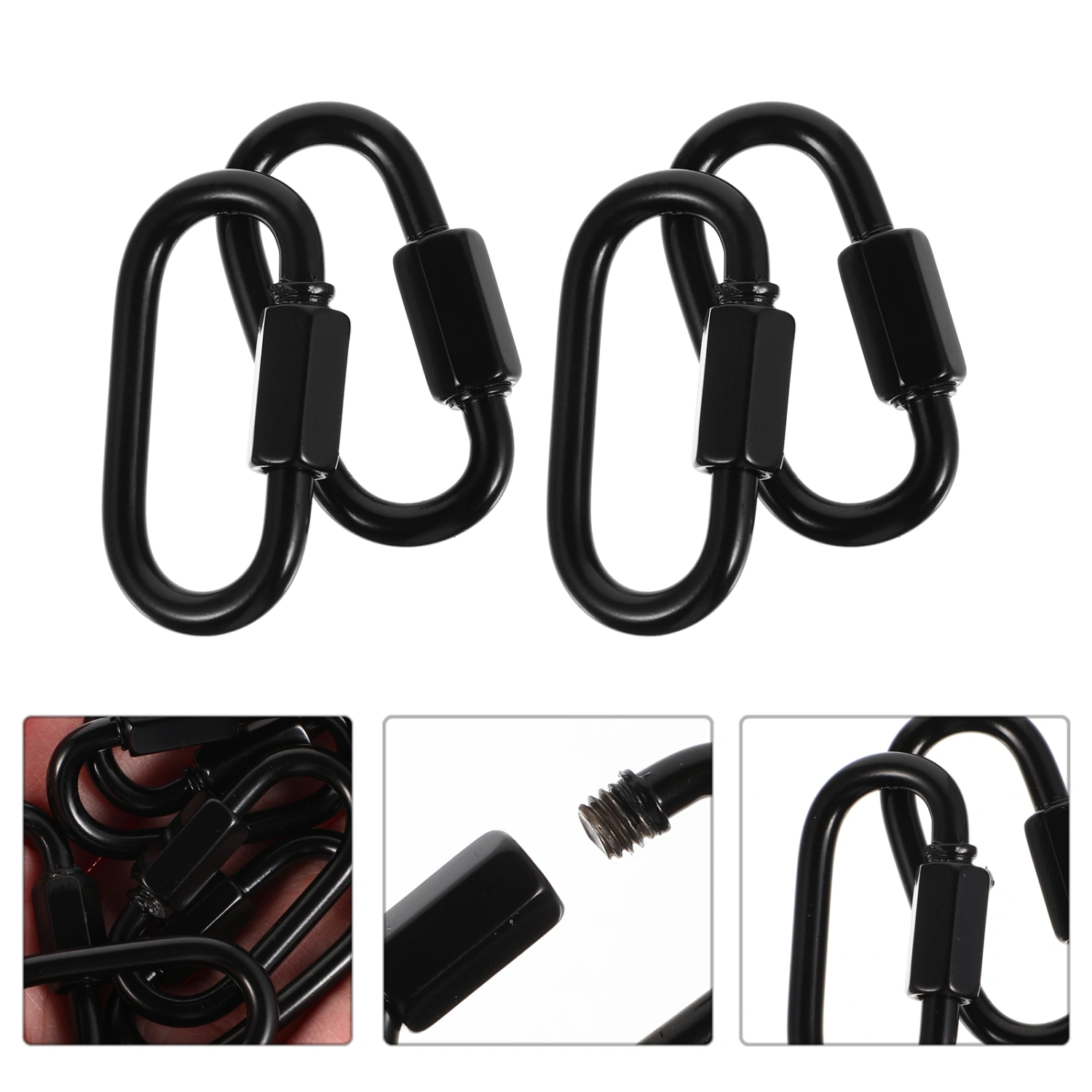 10pcs Threaded Quick Links Stainless Steel Oval Locking Carabiner Clips Rope Connectors for Camping