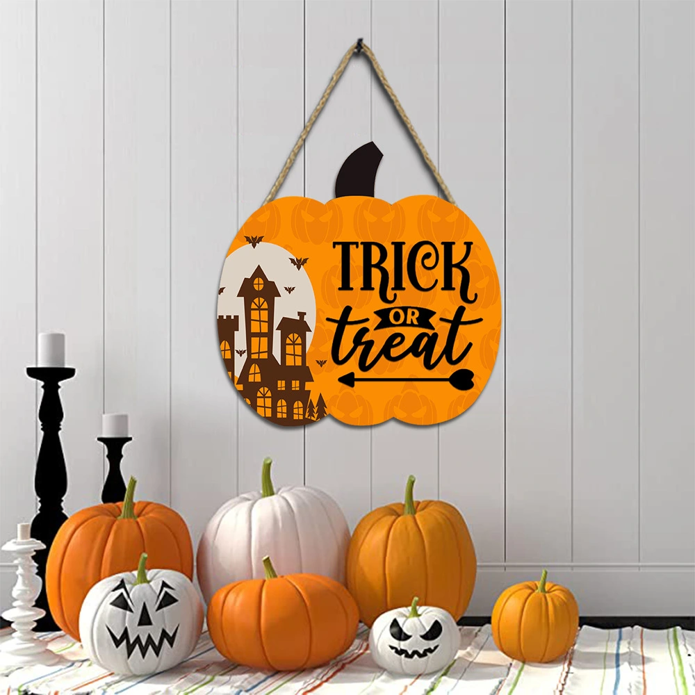 3pcs Halloween Wooden Tag Halloween Wall Plaque Pumpkin Wall Decoration  Welcome Sign