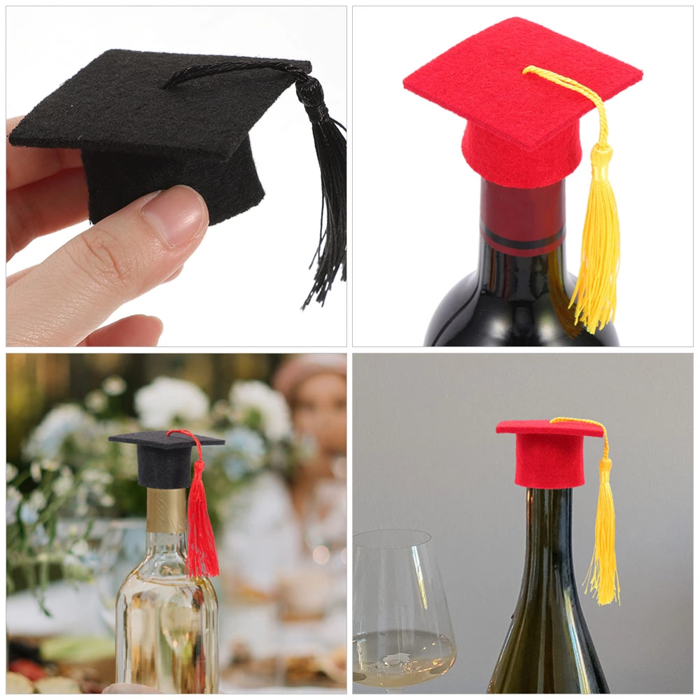 4pcs Mini Graduation Cap Bottle Toppers Mini Grad Hat Wine Bottle Topper Wine Bottle Cap Topper with Tassels