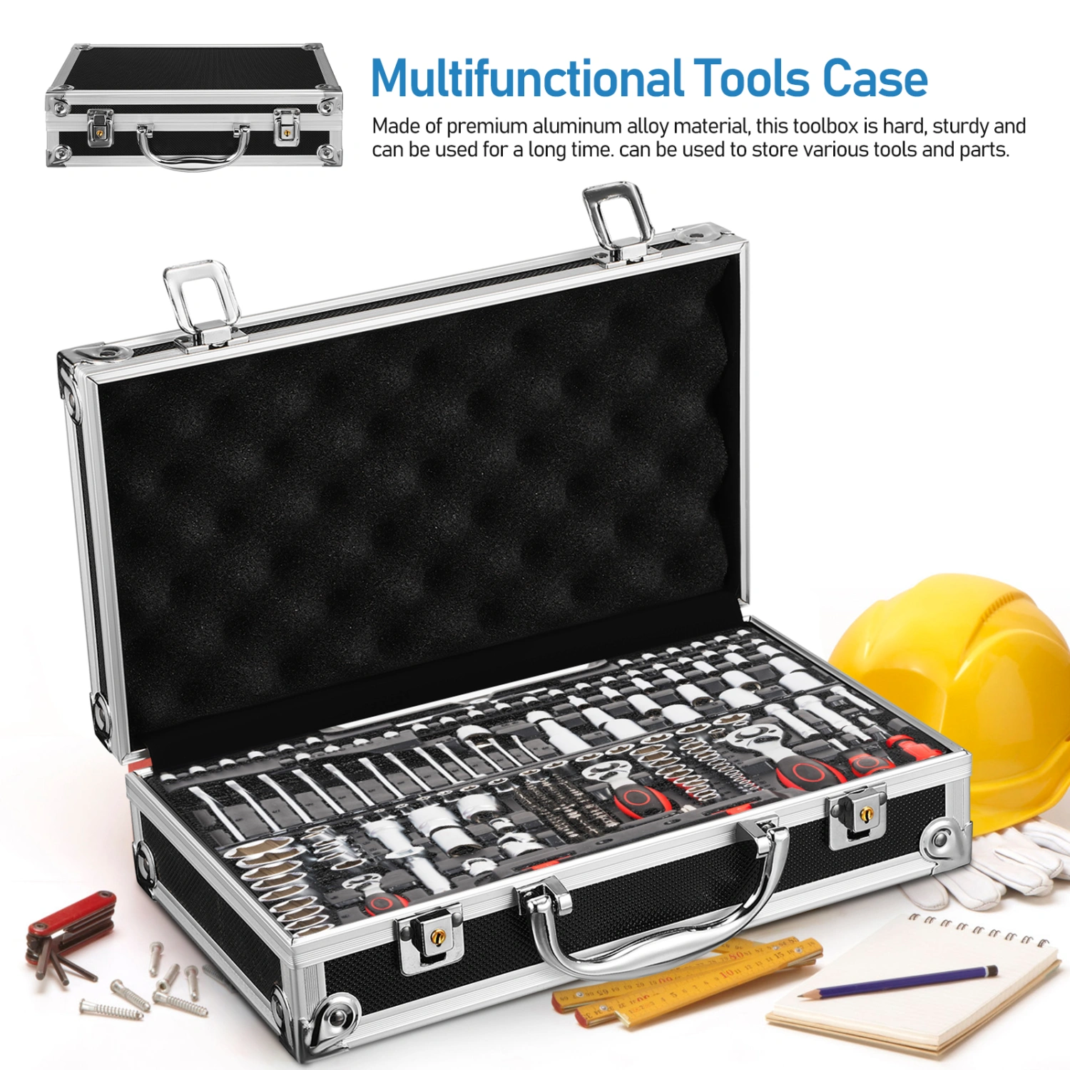 Aluminum Alloy Toolbox Equipment Instrument Box Carrying Case with Lock for for Storage Collection Organization