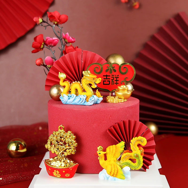 2Pcs Mini Dragon Phoenix Figurine Cake Decoration Animal Dessert Cupcake Topper