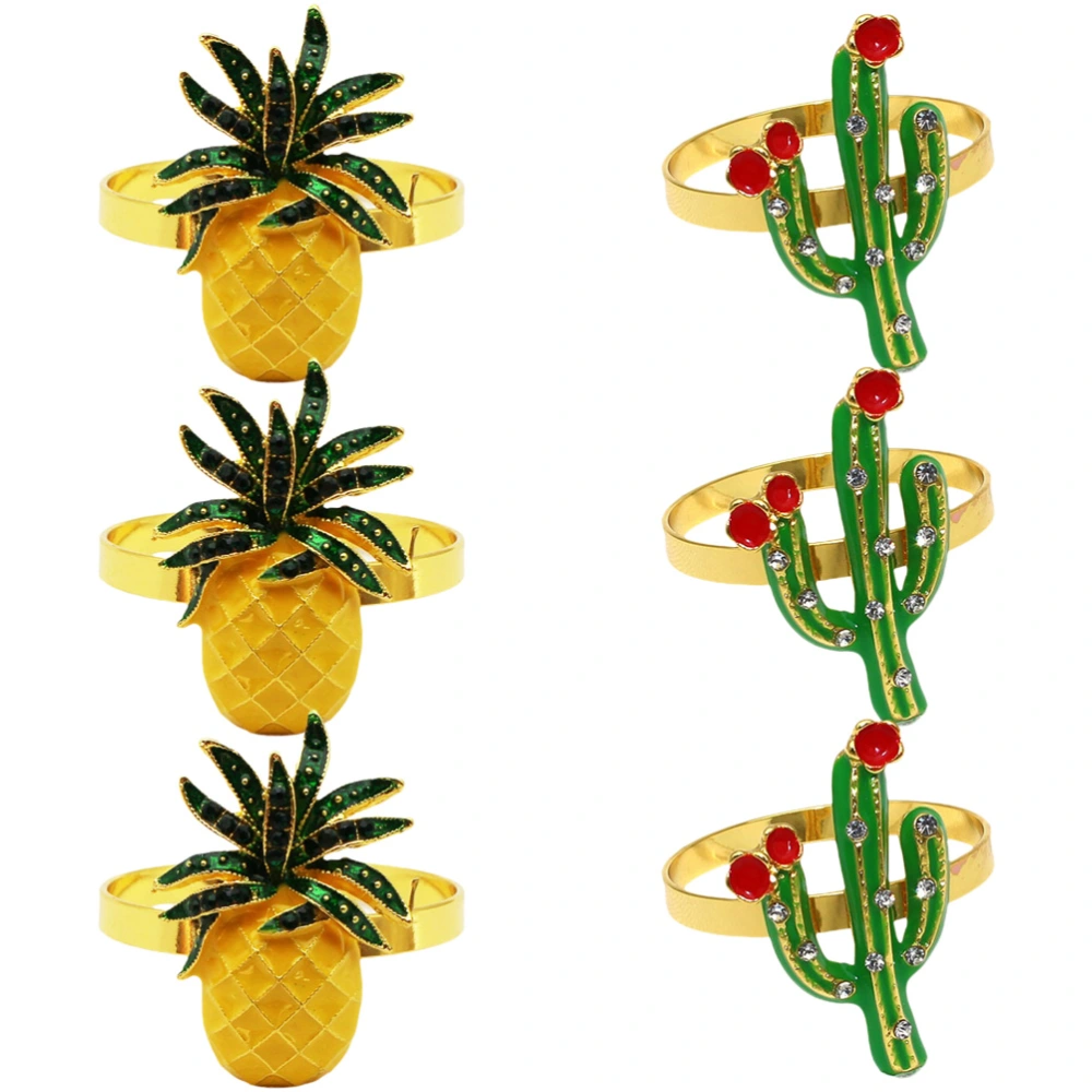 6pcs Hawaii Party Dining Napkin Holder Decorative Pineapple And Cactus Shaped Napkin Rings Party Favor