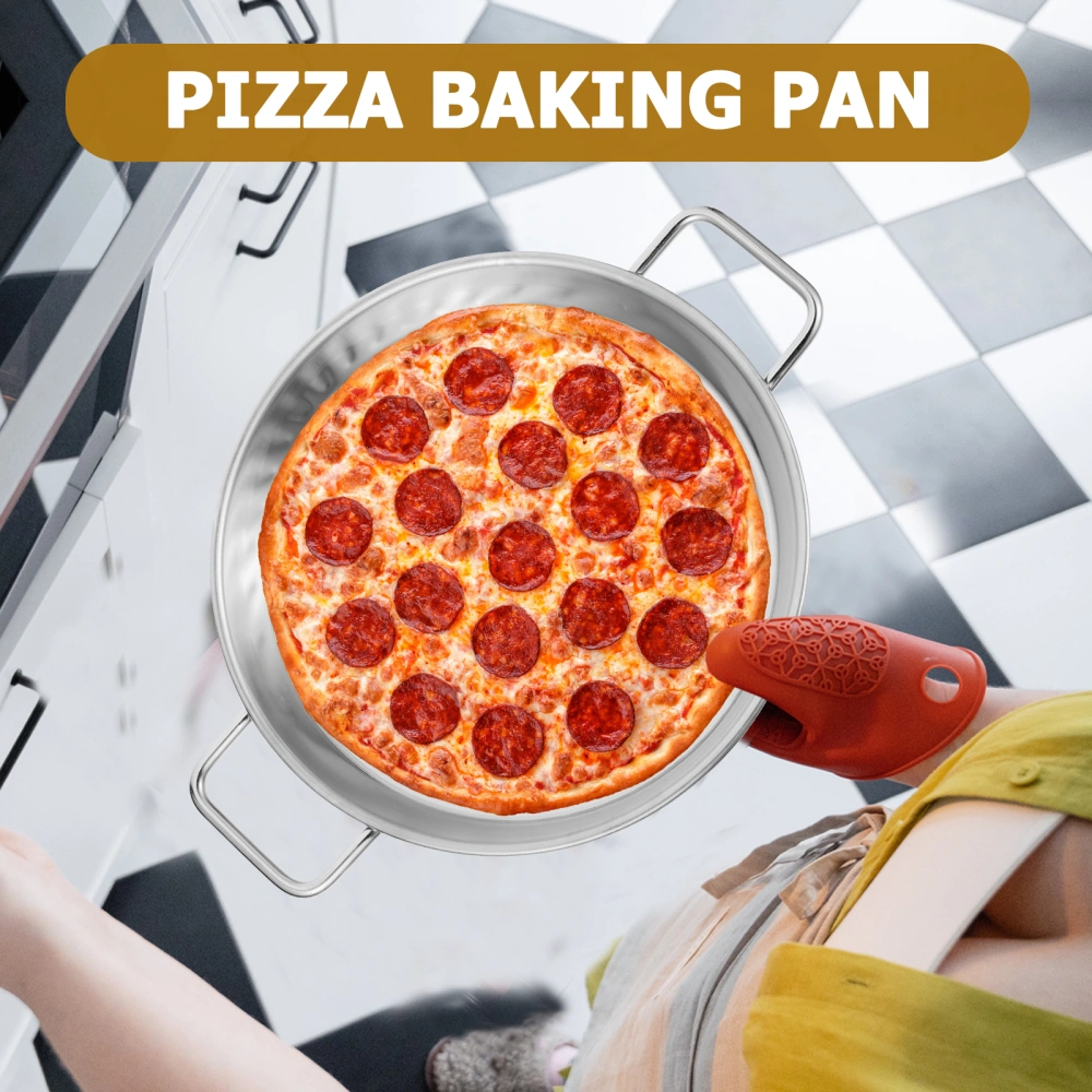 Stainless Steel Pizzas Pan Pizzas Tray with Handles Pizza Tray for Oven Pizza Baking Supplies