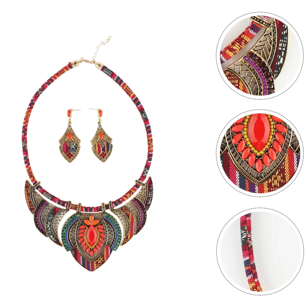 1 Set of Eye-catching Vintage Style Necklace And Earring Colorful Ethnic Style Hanging Charm Costume Accessory