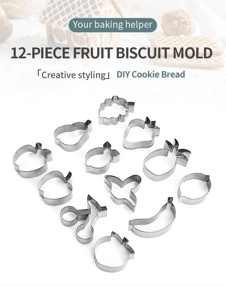 12Pcs Fruit Cookie Cutters Set Metal Biscuit Cutter Molds Stainless Steel Cookie Cutter Molds