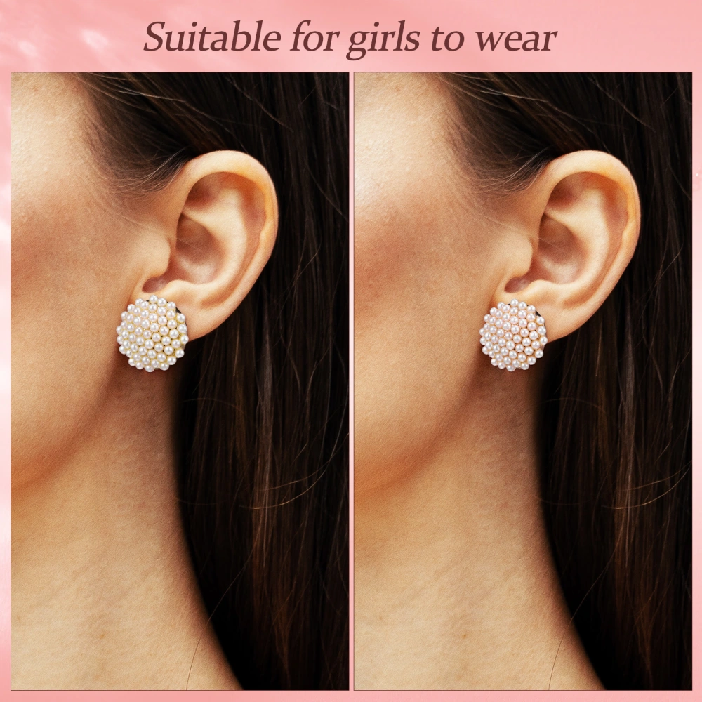 2 Pairs of Clip-On Earrings Simulated Pearl Flower-Cluster Shape Ear Clips Non-Pierced Earrings for Women Girls