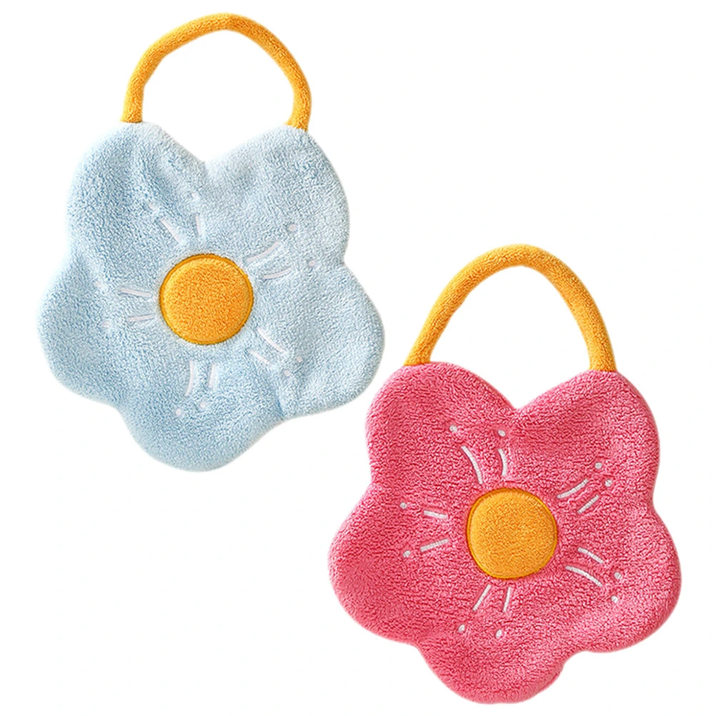 2 pcs Flower Hand Towels Coral Fleece Hand Towel Hanging Hand Towels for Bathroom