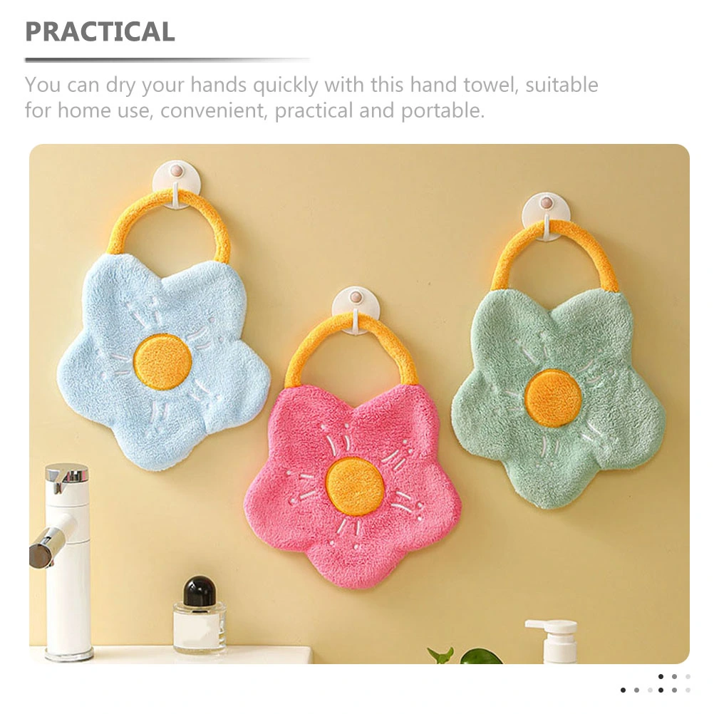 2 pcs Flower Hand Towels Coral Fleece Hand Towel Hanging Hand Towels for Bathroom
