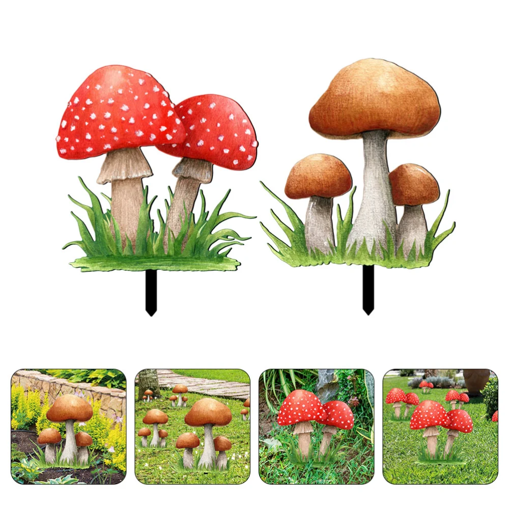 2pcs Garden Mushroom Stake Courtyard Mushroom Stake Acrylic Mushroom Sign Garden Decor