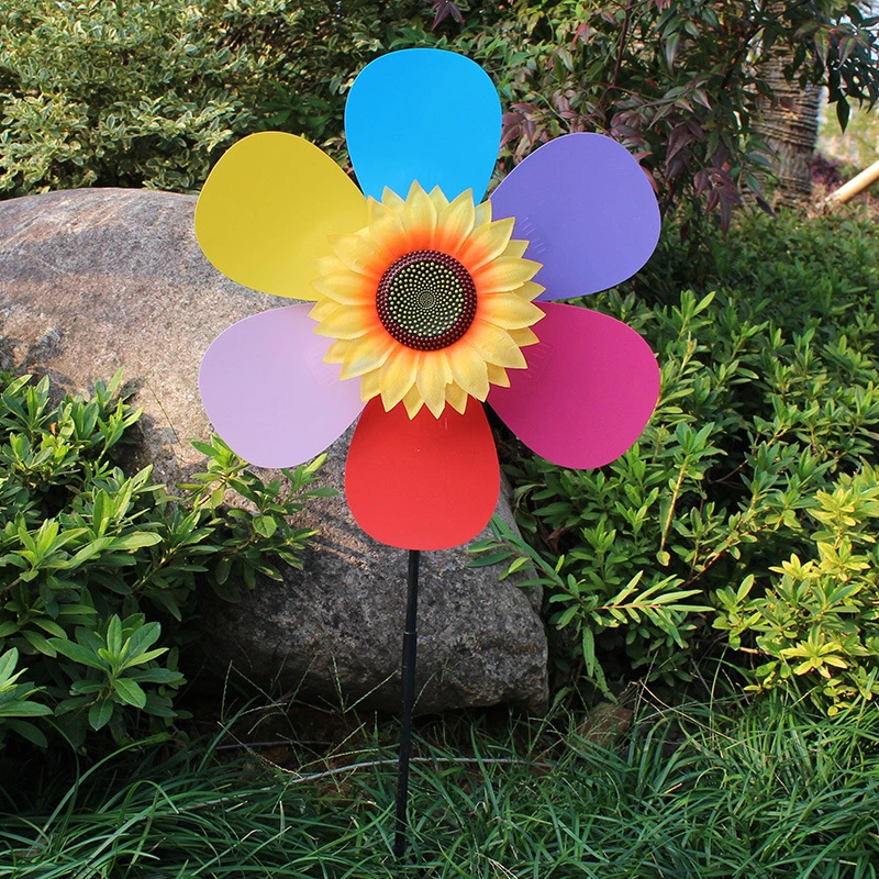 2Pcs Sunflower Windmill Decors Colorful Pinwheel Decors Garden Wind Pinwheel Stakes Ornaments