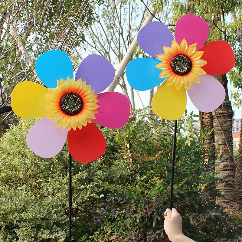 2Pcs Sunflower Windmill Decors Colorful Pinwheel Decors Garden Wind Pinwheel Stakes Ornaments