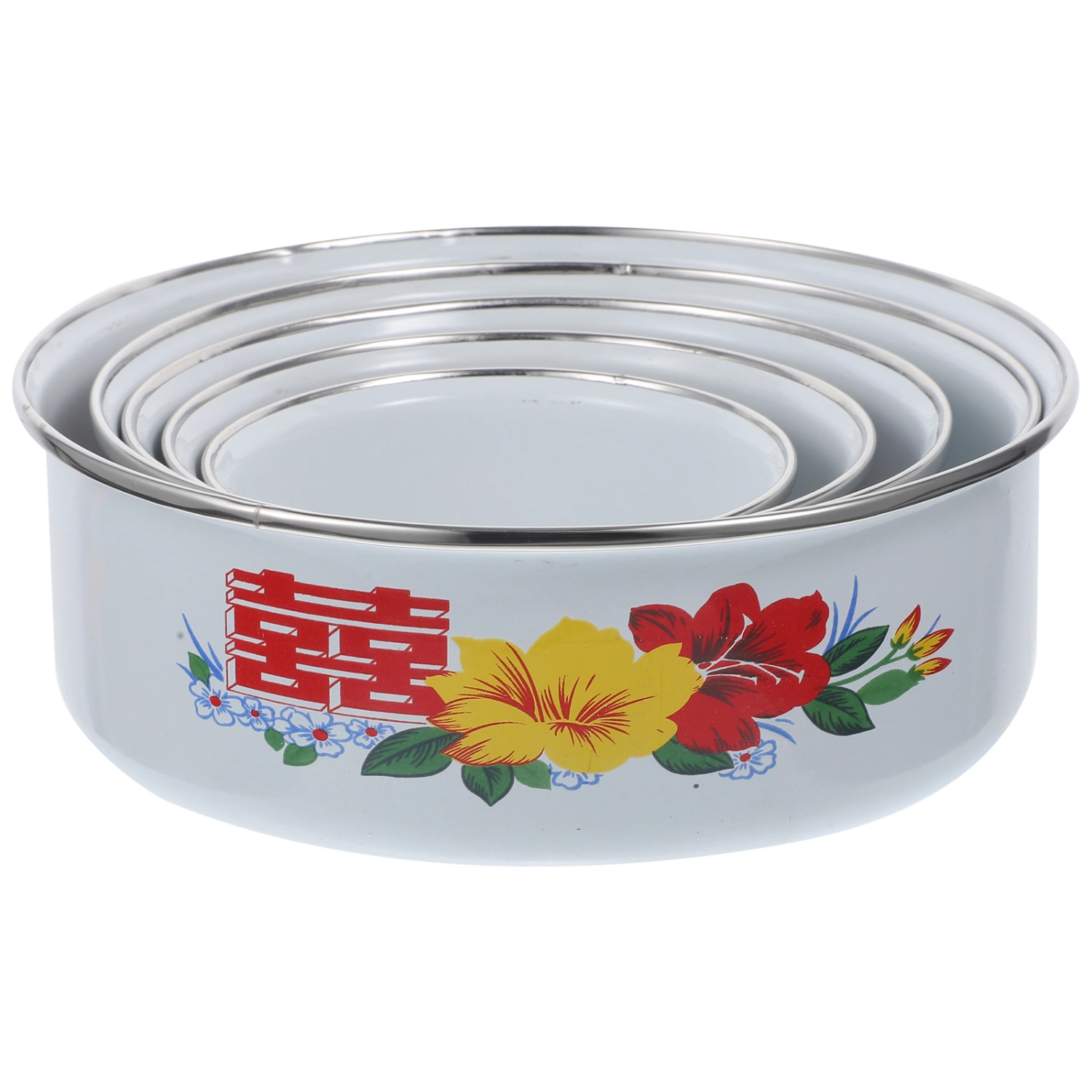 5Pcs Enamelware Salad Bowls Instant Noodle Bowls Stackable Fresh Keeping Bowls Serving Bowls