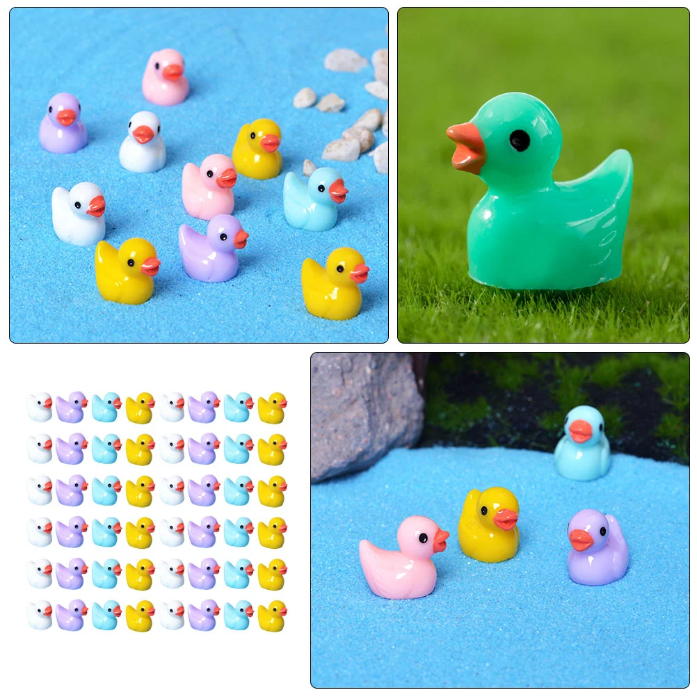 80Pcs Mini Resin Ducks Figures Cute Tiny Ducks Resin Miniatures Animals Model (Mixed Color)