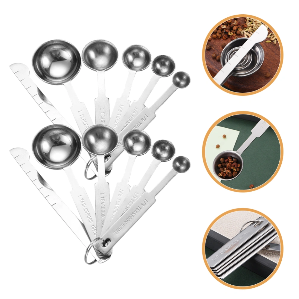 2 Sets of Measuring Spoons Stainless Steel Measuring Spoons with Ring Holder for Dry or Liquid Ingredients