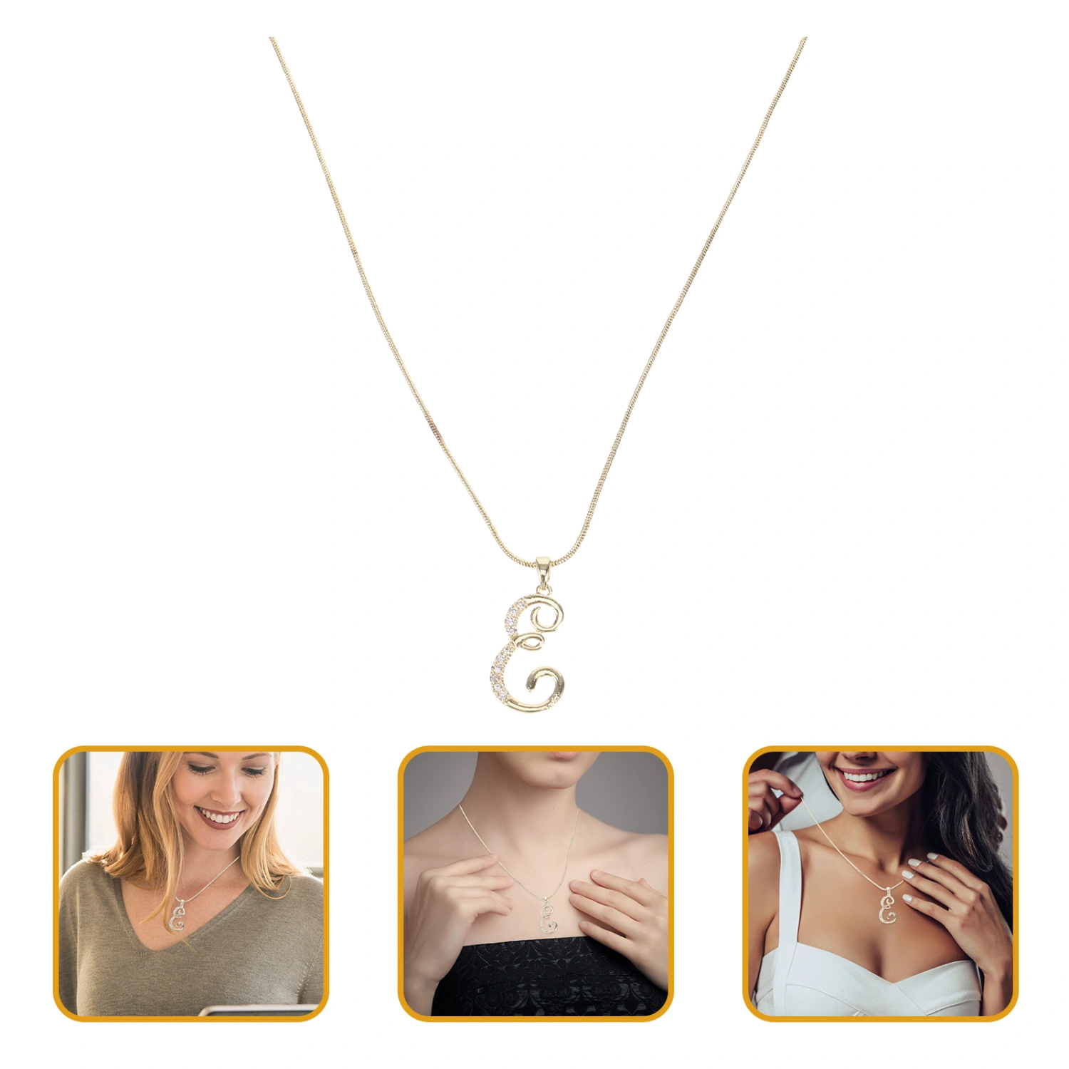 Letter Pendant Personalize Letter Necklace Fashion Jewelry Rhinestone Pendant Necklace for Teen Girls (Letter E)