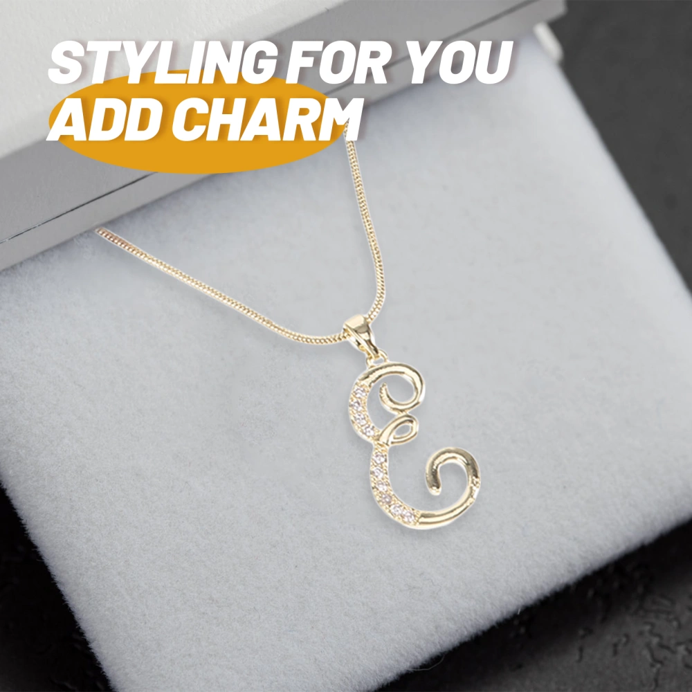 Letter Pendant Personalize Letter Necklace Fashion Jewelry Rhinestone Pendant Necklace for Teen Girls (Letter E)