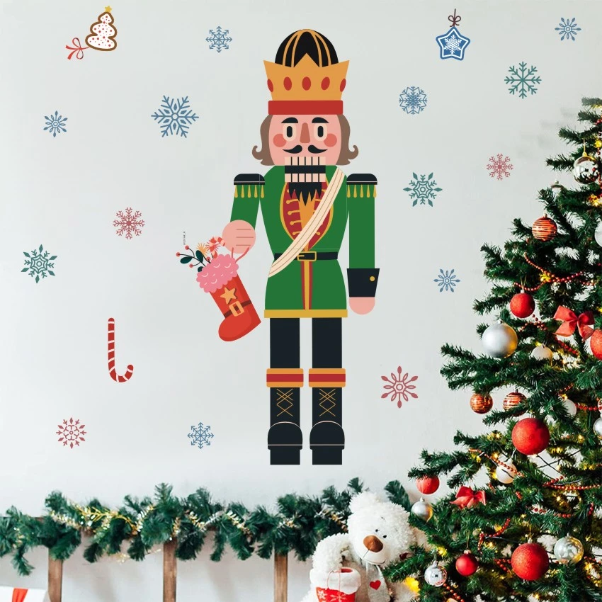 Christmas Nutcracker Window Cling Decorative Nutcracker Snowflake Refrigerator Sticker Xmas Decoration