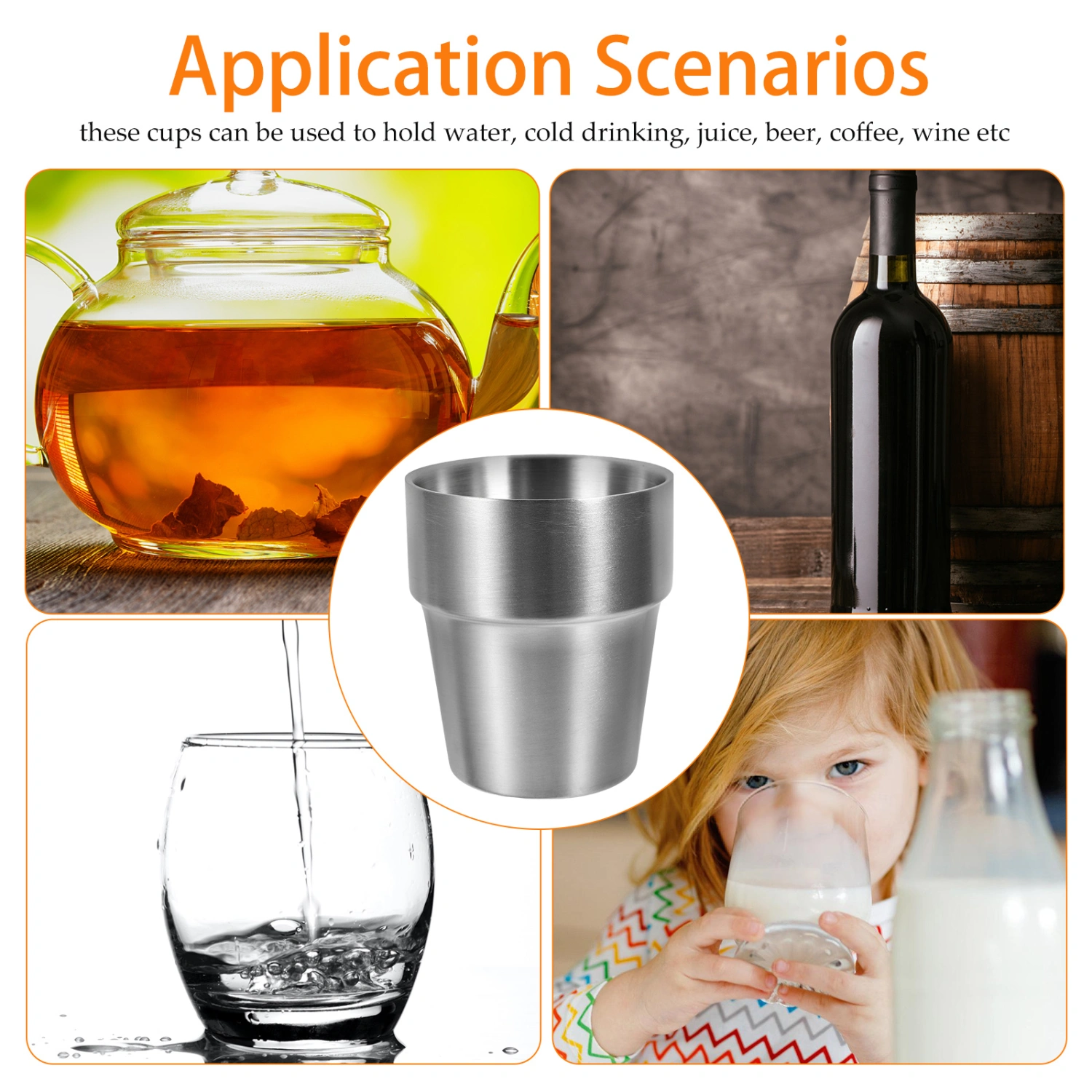 Stainless Steel Water Drinking Cup Home Metal Cup Restaurant Stainless Steel Cup