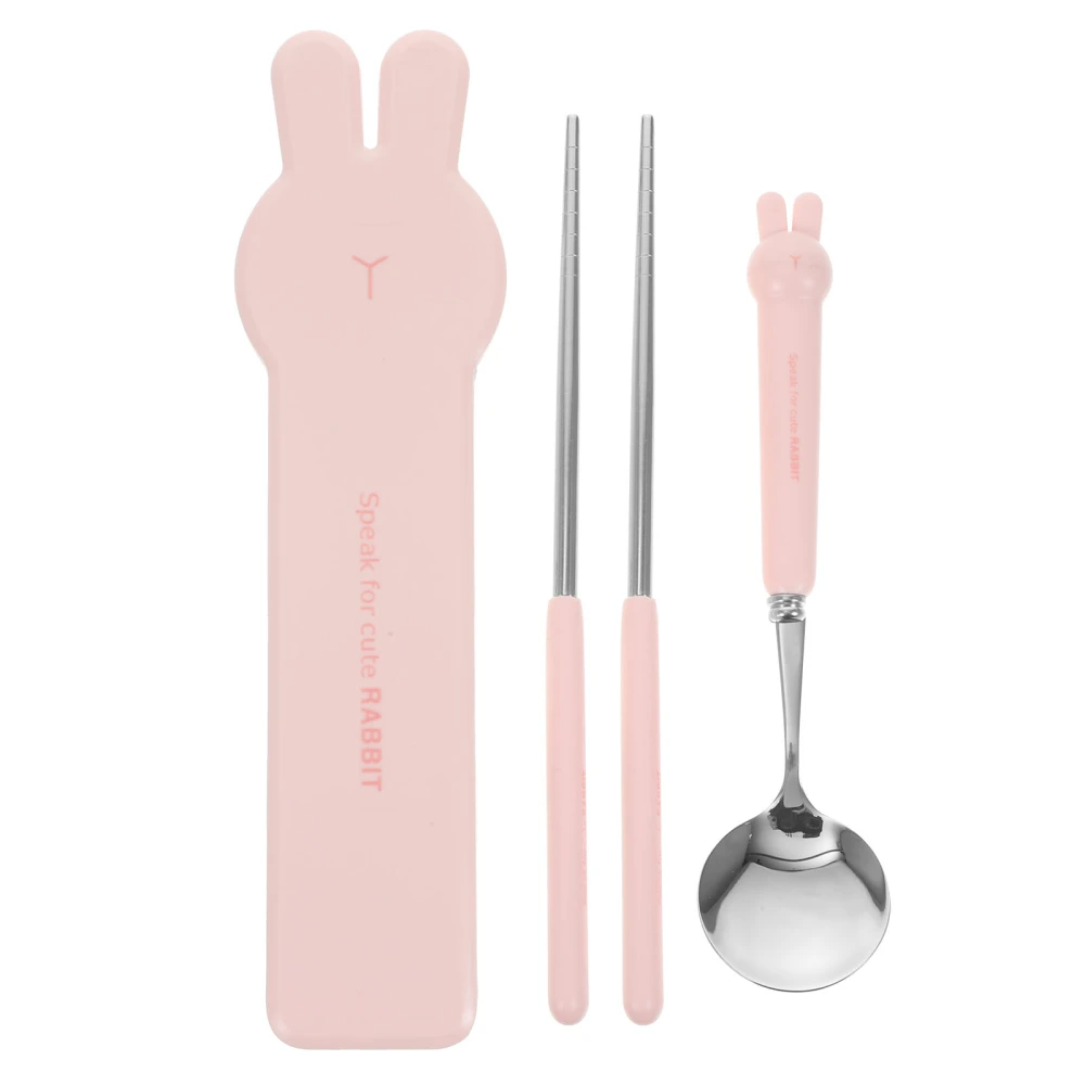 1 Set of Cartoon Utensils Set Portable Tableware Set Spoon Chopsticks Set Stainless Steel Tableware Set