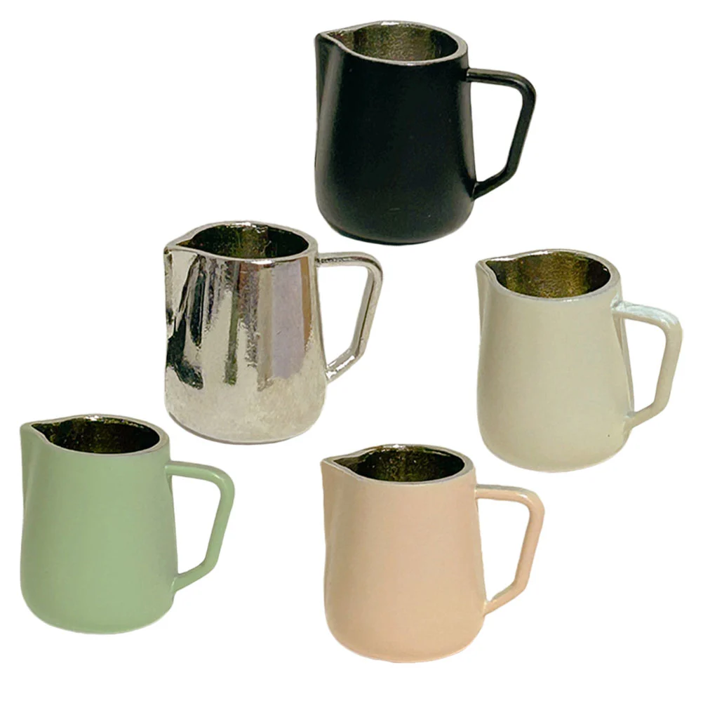 5Pcs Mini Coffee Cups Miniature Milk Frothing Jugs Tiny Coffee Mugs Mini House Milk Pitchers Decors
