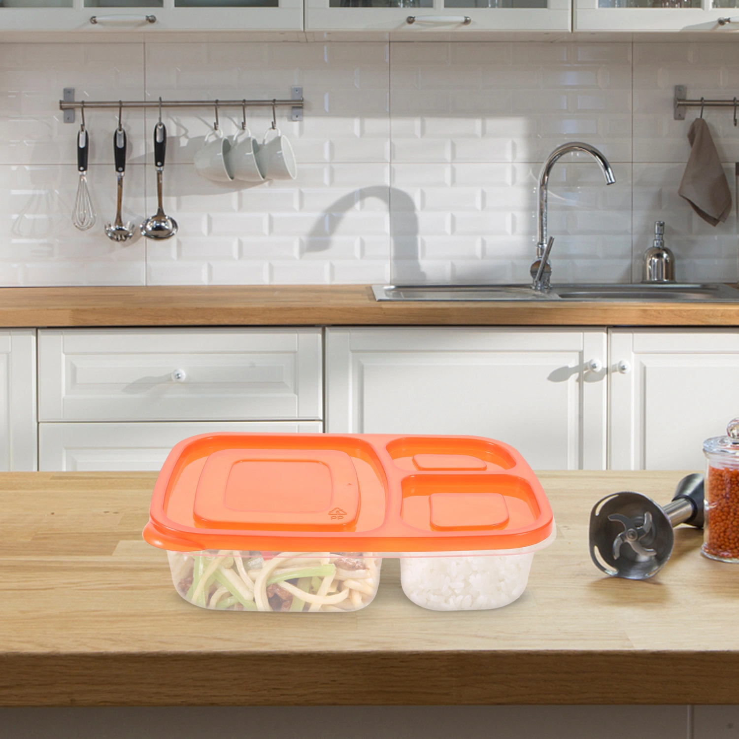 2pcs Portable Plastic Bento Box Three-grids Lunch Box Heat-resistant Bento Box With Lid