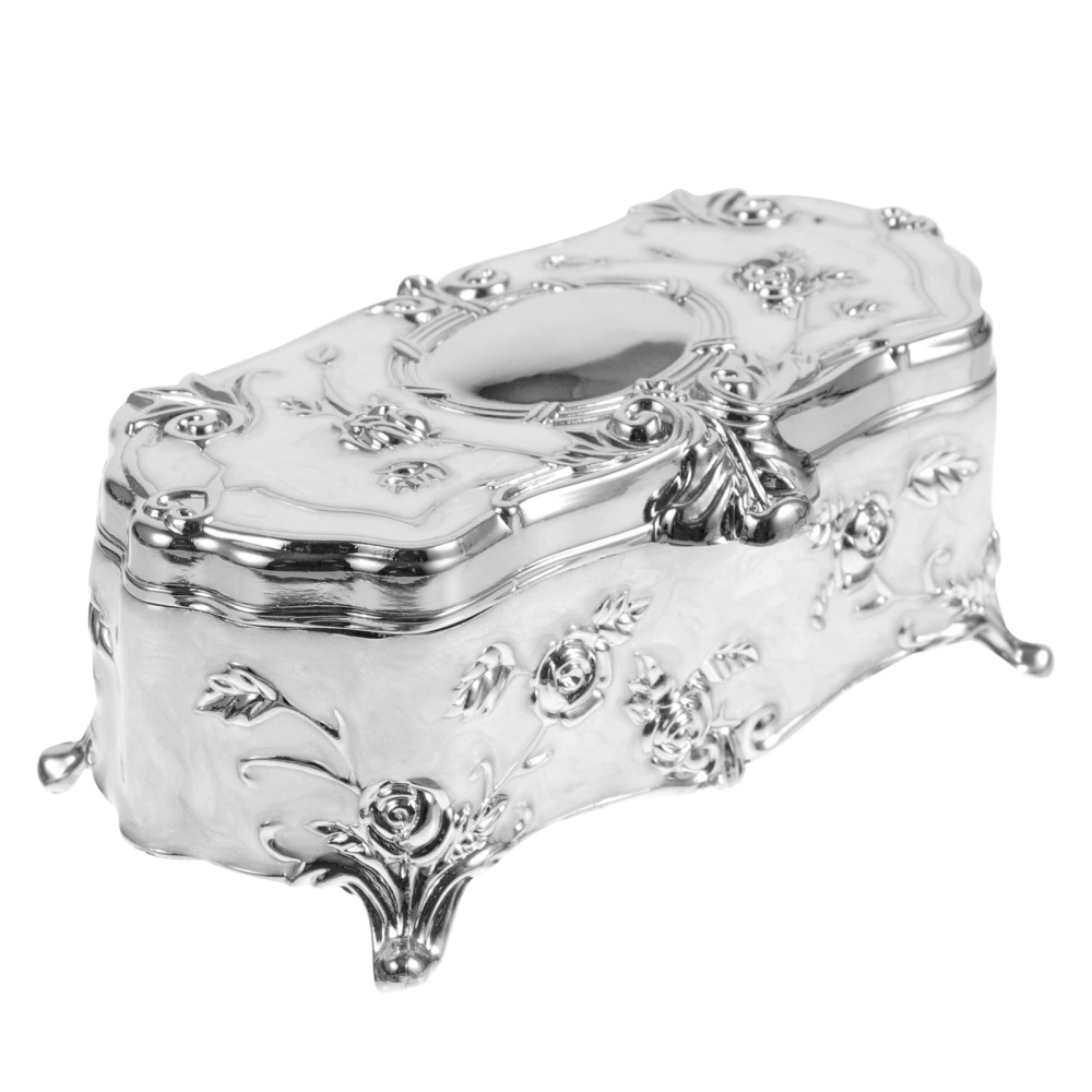 Vintage Embossed Flower Jewelry Box Wear-resistant Alloy Trinket Box Exquisite Storage Case