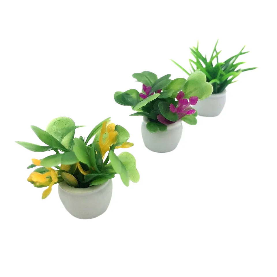 4pcs Doll House Potted Plant Decoration Miniature Bonsai Model Ornament Microlandscape Small Plant Decor