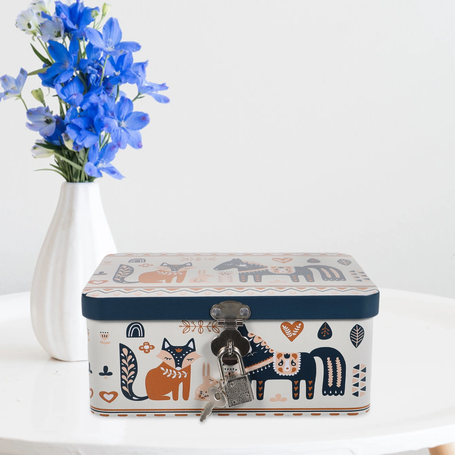 Metal Storage Box Trinket Box with Lock Jewelry Storage Case Decorative Sundries Organizer