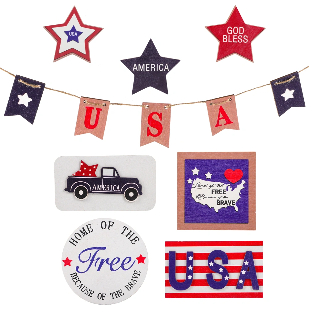 12Pcs 4th of July Tiered Tray Decors Patriotic Tiered Tray Decors Wooden Decorations