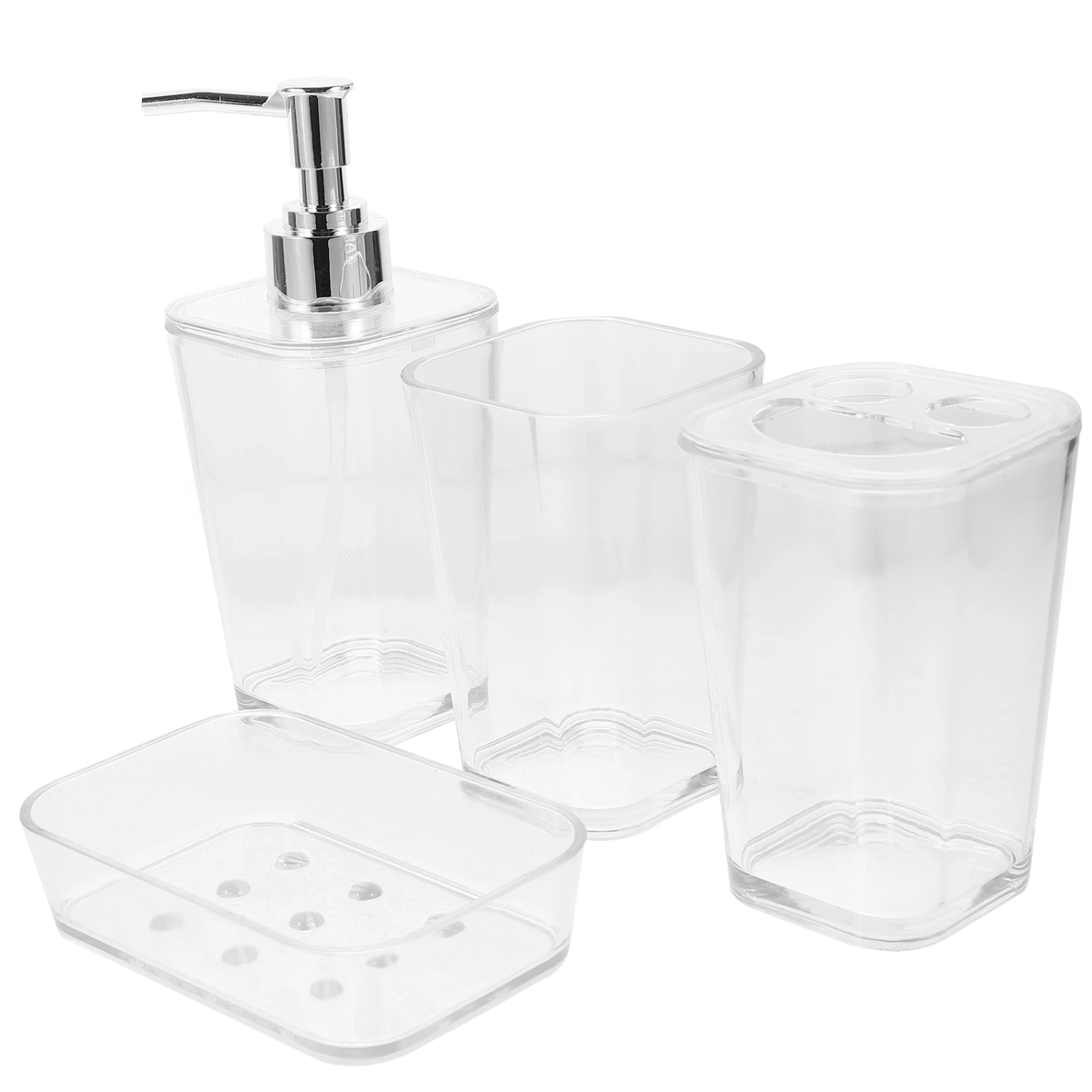 1 Set of Plastic Clear Soap Dispenser Toothbrush Holder Soap Tray Counter Plastic Cup Set