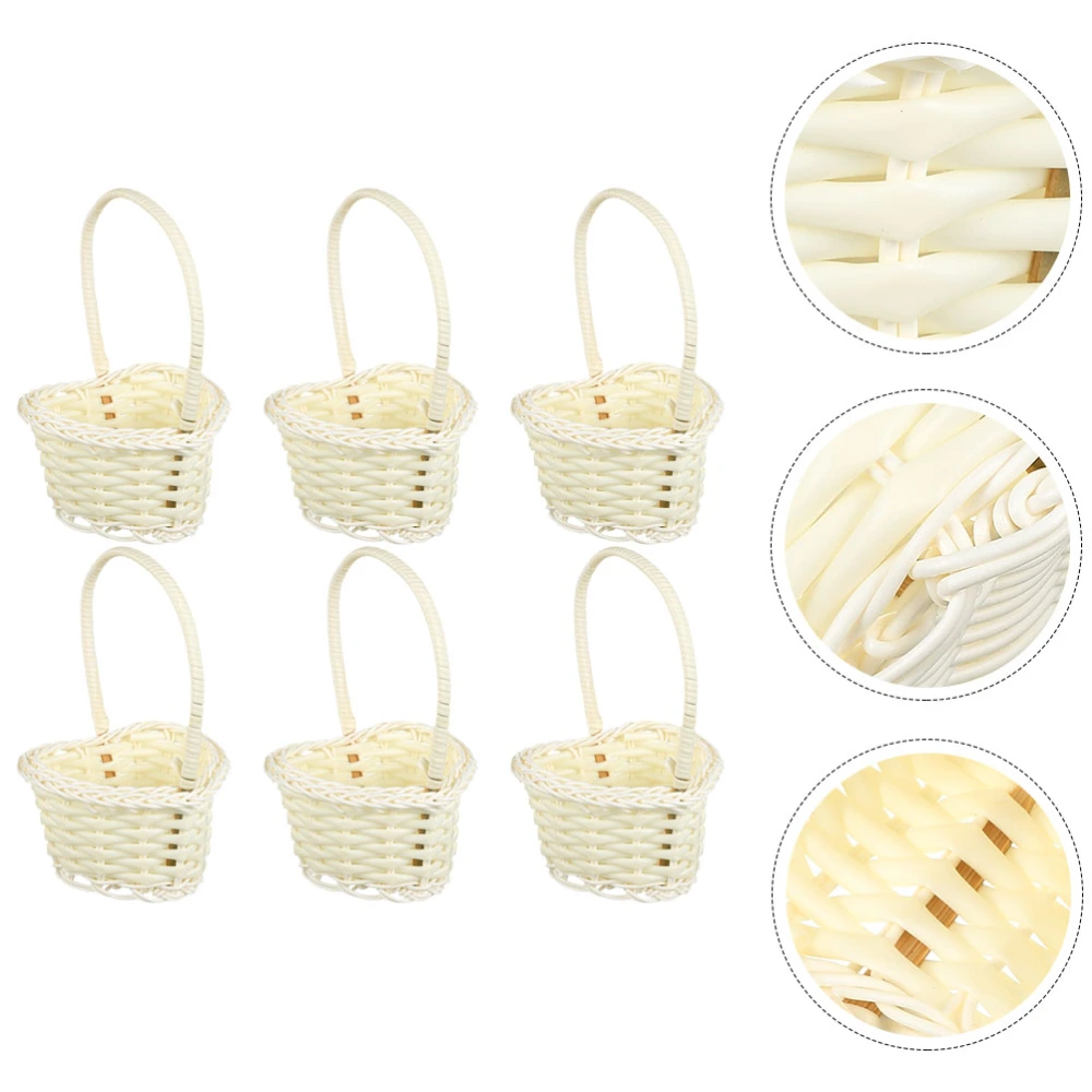 6pcs Woven Flower Basket Wedding Basket with Handle Desktop Storage Basket