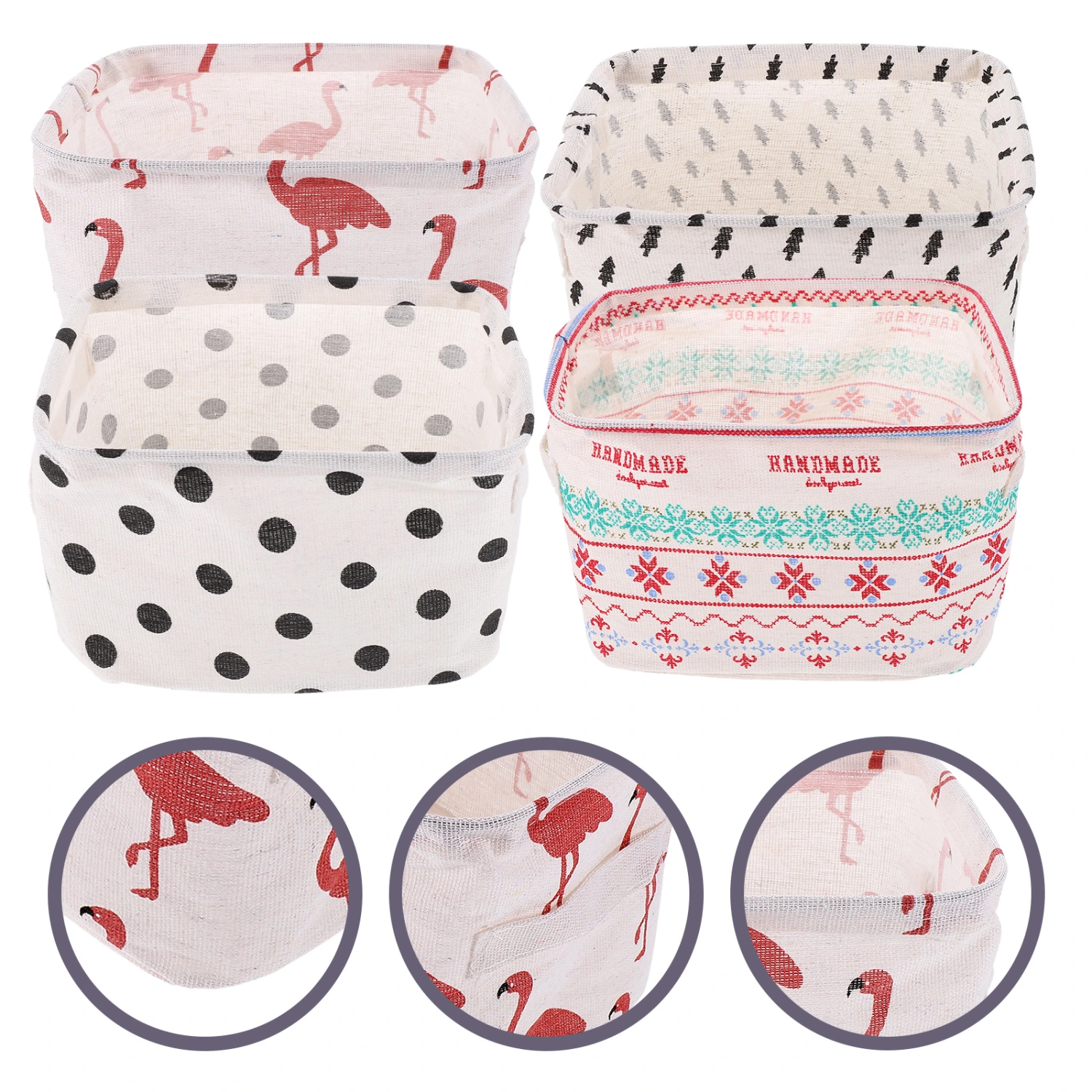 4Pcs Cotton Linen Fabric Storage Bins Sundries Storage Baskets Organizer with Handle