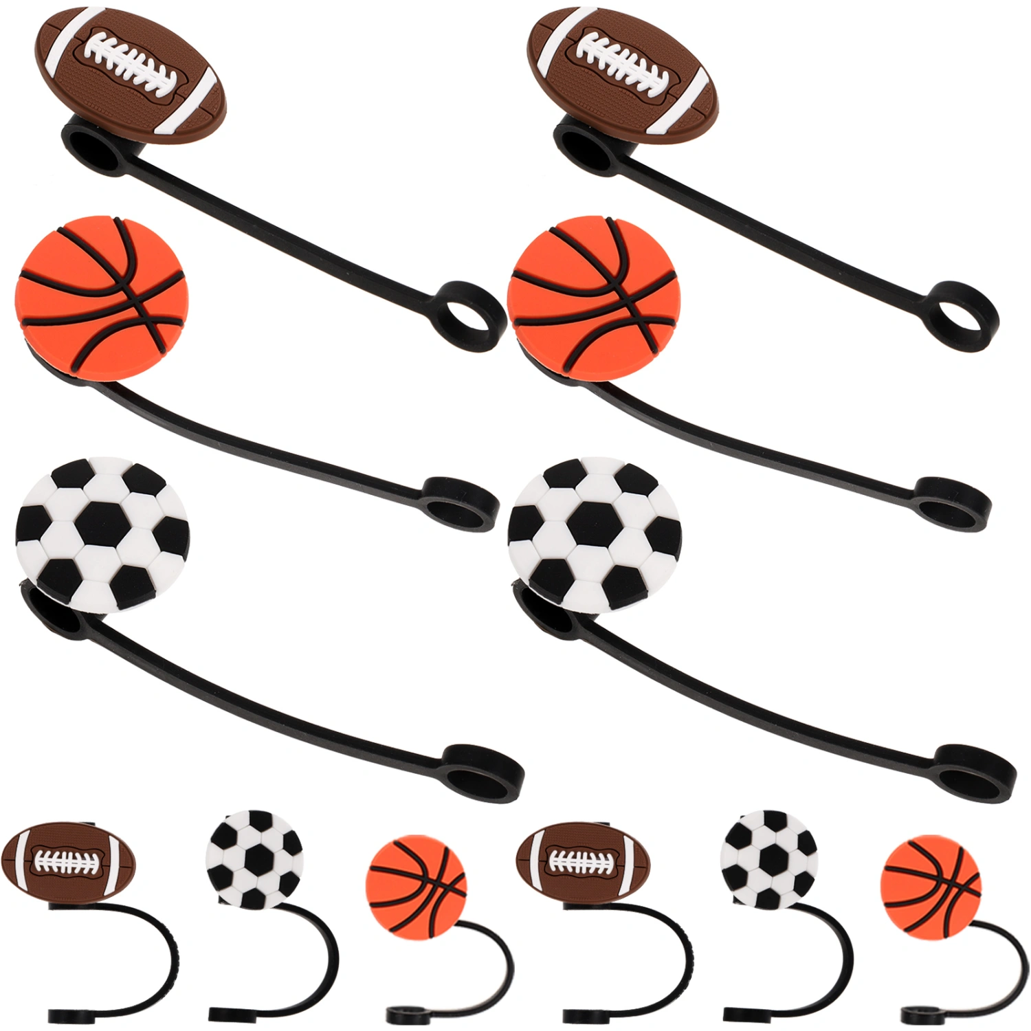 12pcs Sports Ball Shape Straw Cover Straw End Plugs Caps Straw End Protectors Straw Decors